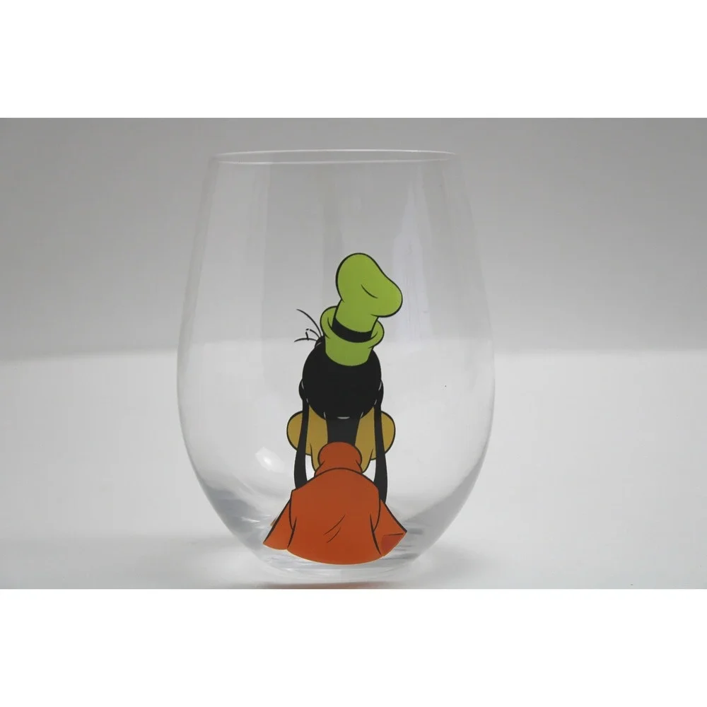 Disney Goofy Pluto Stemless‎ Wine Glass Set 2 Clear Character Barware Tumblers